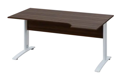 CRK 28 - 164 stůl kancelářský, rohový, pravý, kovová podnož bílá, deska 25 mm, široký 1600 mm, ořech